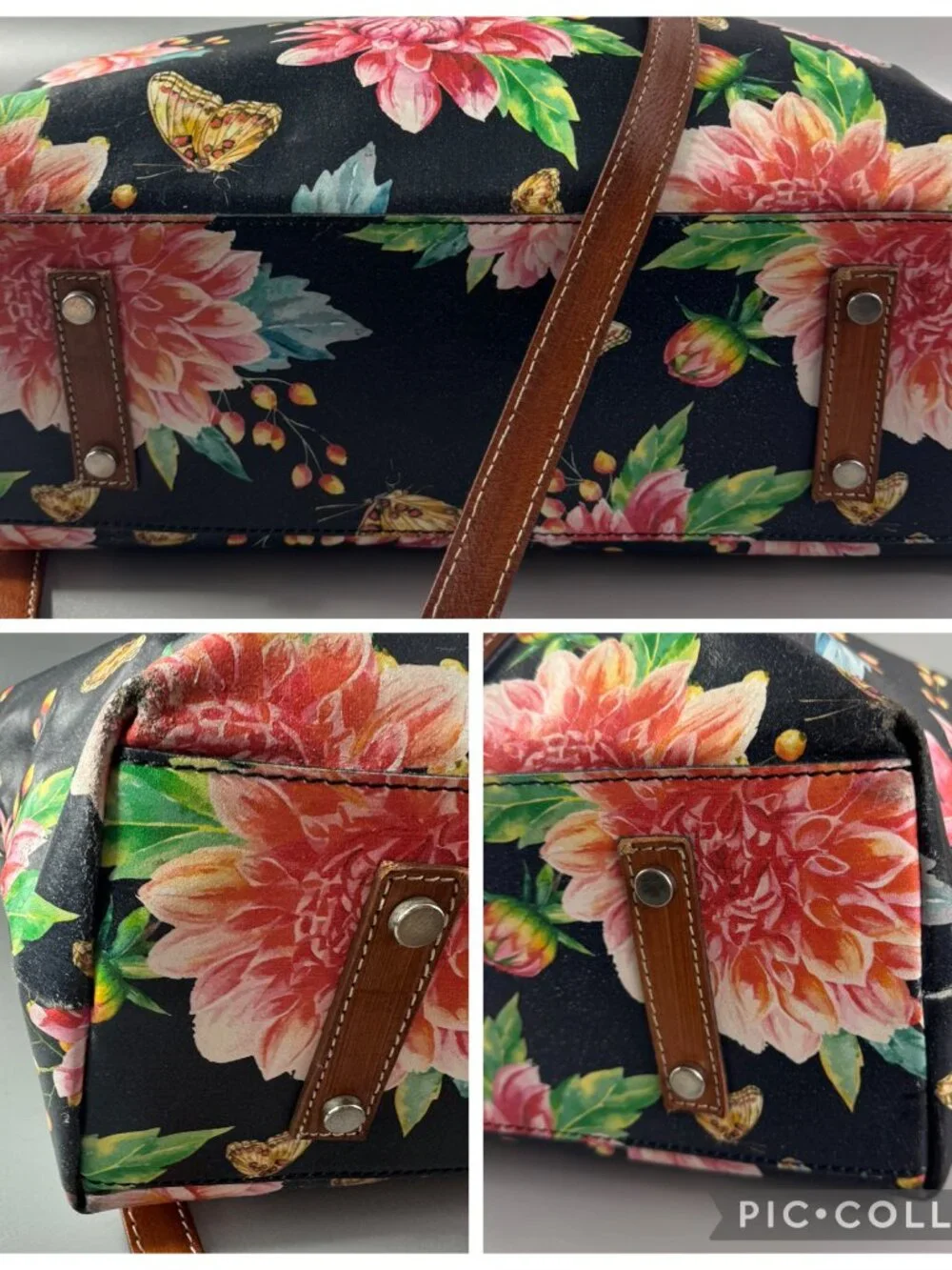 Cavalcanti Italian Black Leather Floral Spring Summer Drawstring Satchel Bag